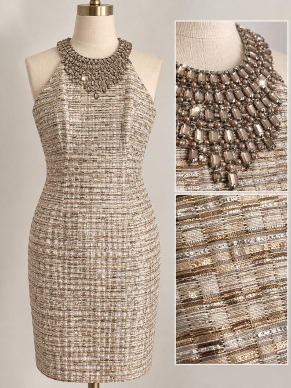 Maggy London NWT Gold/Silver embellished halter dress size 2P